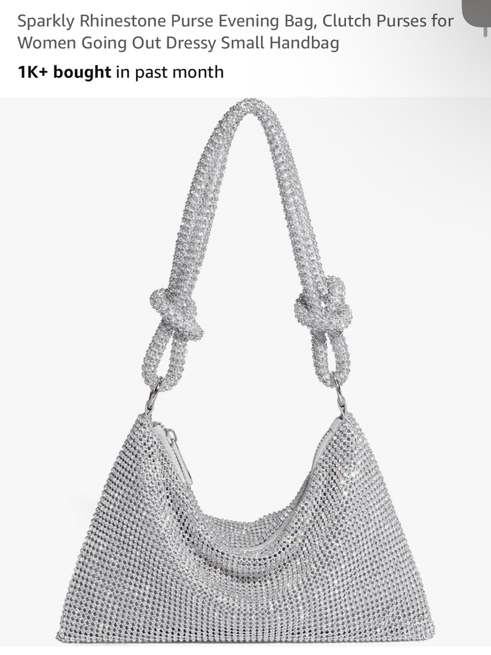 Amazon Silver Rhinestone Shoulder Bag with Knotted Strap